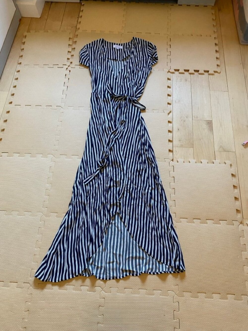 & Other Stories Striped Wrap Maxi Dress 8 Navy White Viscose